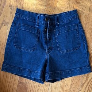 J Crew Women's Dark Blue Denim Button-Front Shorts